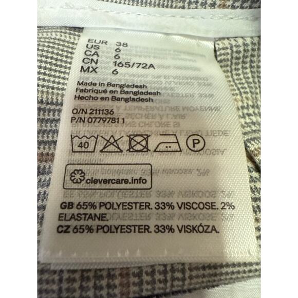 H&M Women's Gray Plaid Checkered High Rise Straight Leg Trousers Dress Pants 6 - Picture 5 of 5